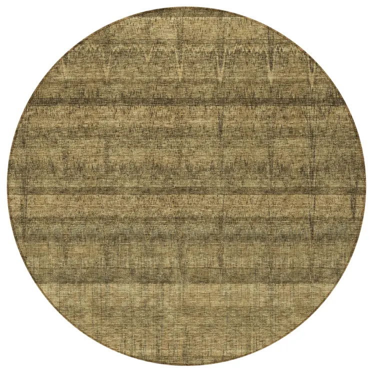 8' Brown Beige And Chocolate Round Striped Washable Indoor Outdoor Area Rug
