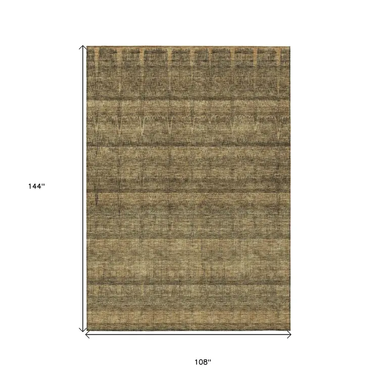 9' X 12' Brown Beige And Chocolate Striped Washable Indoor Outdoor Area Rug