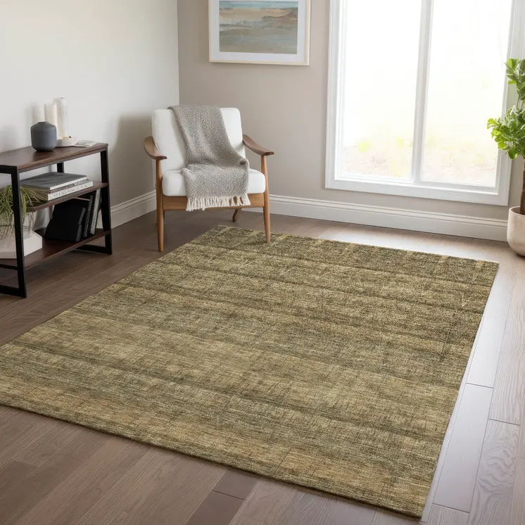 9' X 12' Brown Beige And Chocolate Striped Washable Indoor Outdoor Area Rug