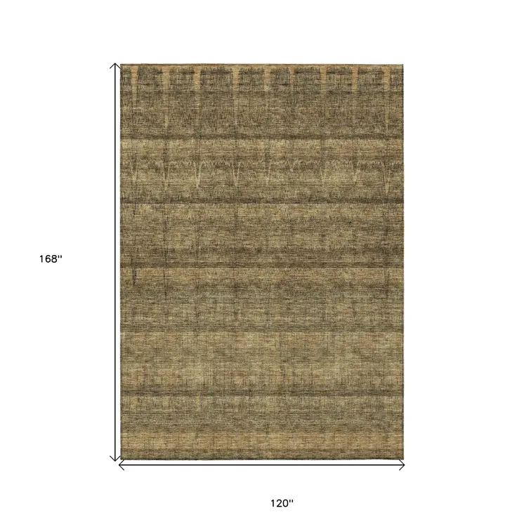 10' X 14' Brown Beige And Chocolate Striped Washable Indoor Outdoor Area Rug