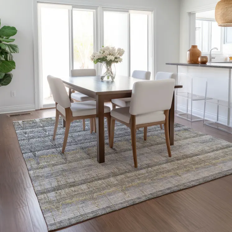 3' X 5' Gray Silver And Charcoal Striped Washable Indoor Outdoor Area Rug