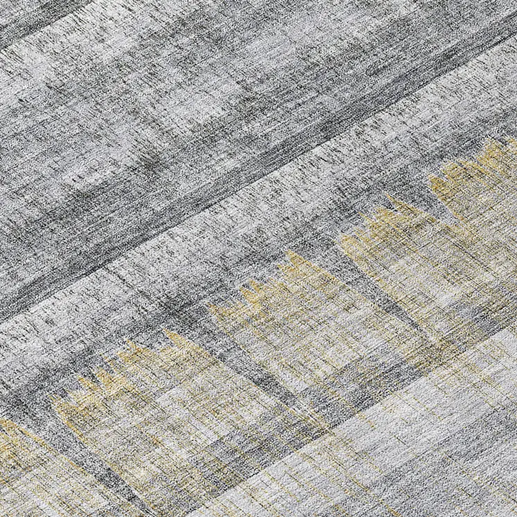 8' Gray Silver And Charcoal Round Striped Washable Indoor Outdoor Area Rug