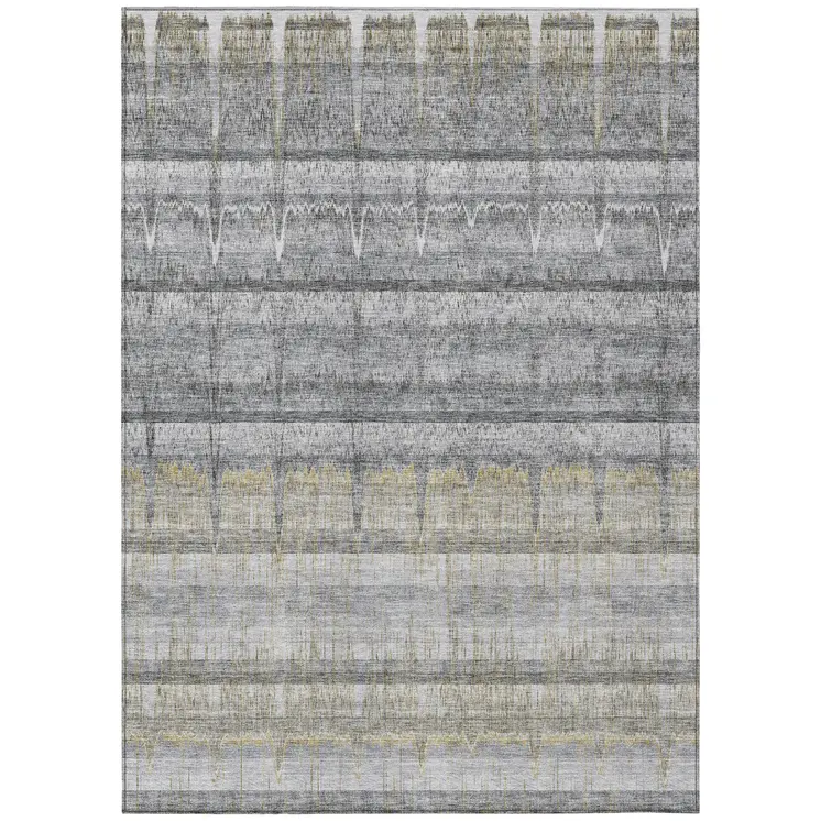 8' X 10' Gray Silver And Charcoal Striped Washable Indoor Outdoor Area Rug