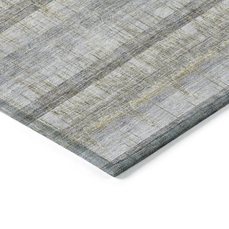 8' X 10' Gray Silver And Charcoal Striped Washable Indoor Outdoor Area Rug