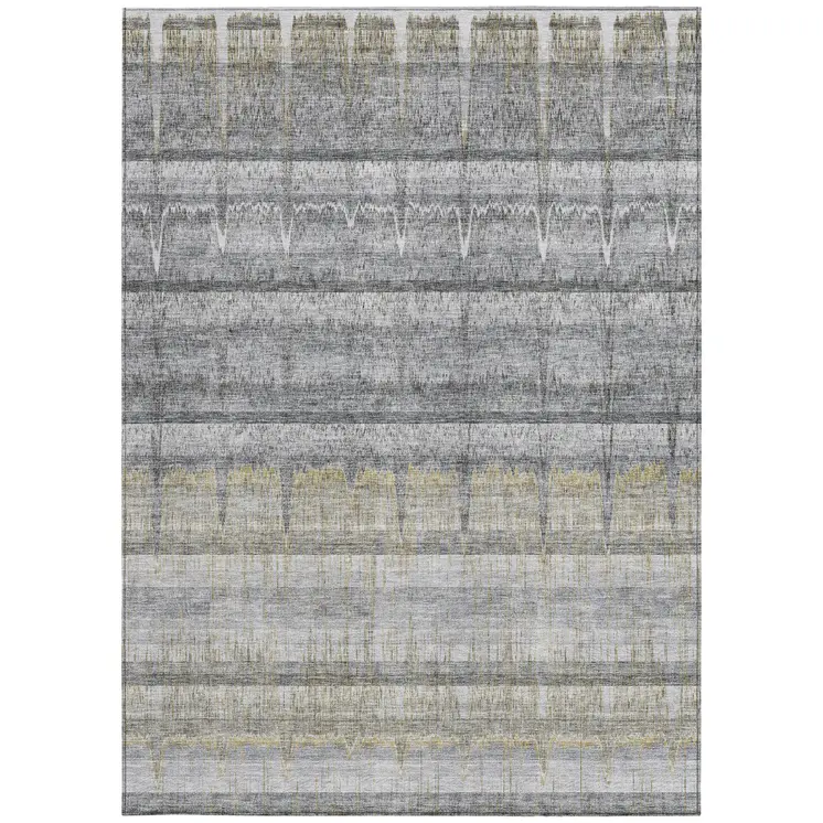 10' X 14' Gray Silver And Charcoal Striped Washable Indoor Outdoor Area Rug
