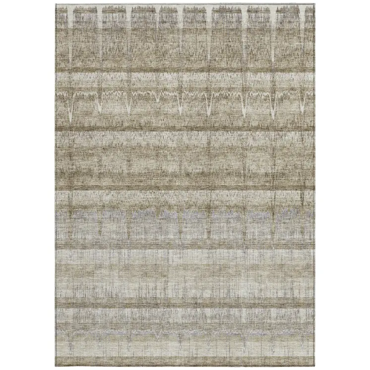 5' X 8' Taupe Gray And Beige Striped Washable Indoor Outdoor Area Rug