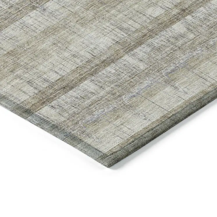 10' X 14' Taupe Gray And Beige Striped Washable Indoor Outdoor Area Rug