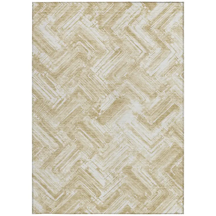 3' X 5' Beige Tan And Ivory Geometric Washable Indoor Outdoor Area Rug