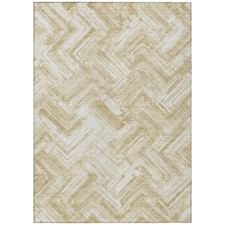 3' X 5' Beige Tan And Ivory Geometric Washable Indoor Outdoor Area Rug