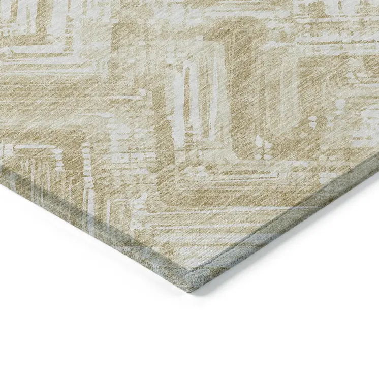 3' X 5' Beige Tan And Ivory Geometric Washable Indoor Outdoor Area Rug