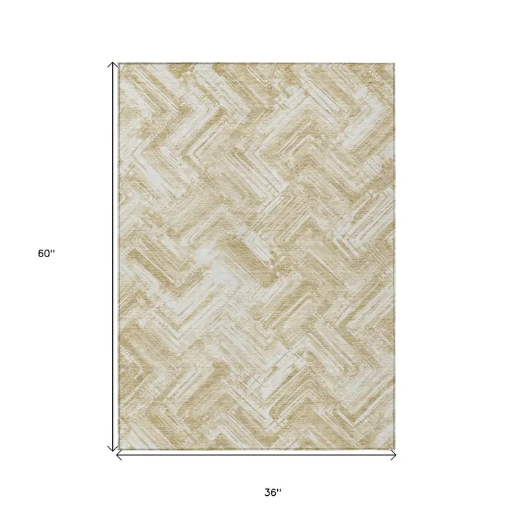 3' X 5' Beige Tan And Ivory Geometric Washable Indoor Outdoor Area Rug