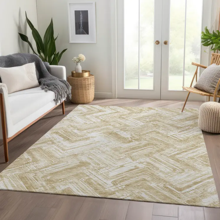 3' X 5' Beige Tan And Ivory Geometric Washable Indoor Outdoor Area Rug