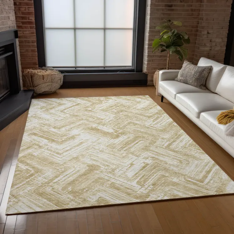 3' X 5' Beige Tan And Ivory Geometric Washable Indoor Outdoor Area Rug
