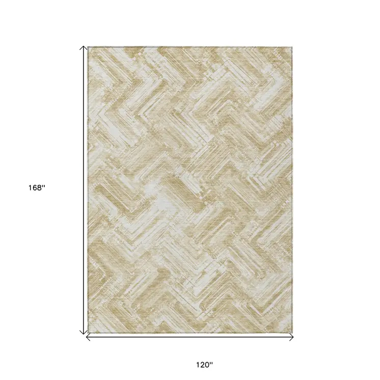 10' X 14' Beige Tan And Ivory Geometric Washable Indoor Outdoor Area Rug