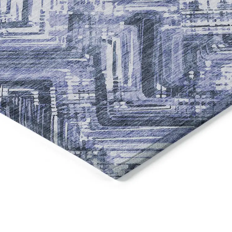 5' X 8' Navy Blue And Sky Blue Geometric Washable Indoor Outdoor Area Rug