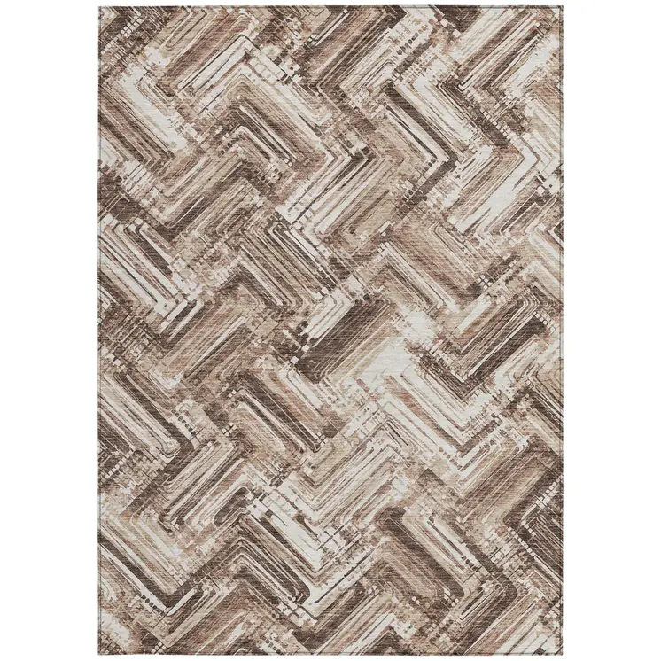 10' X 14' Brown Taupe And Tan Geometric Washable Indoor Outdoor Area Rug