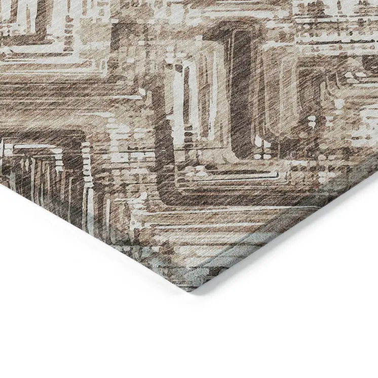 10' X 14' Brown Taupe And Tan Geometric Washable Indoor Outdoor Area Rug