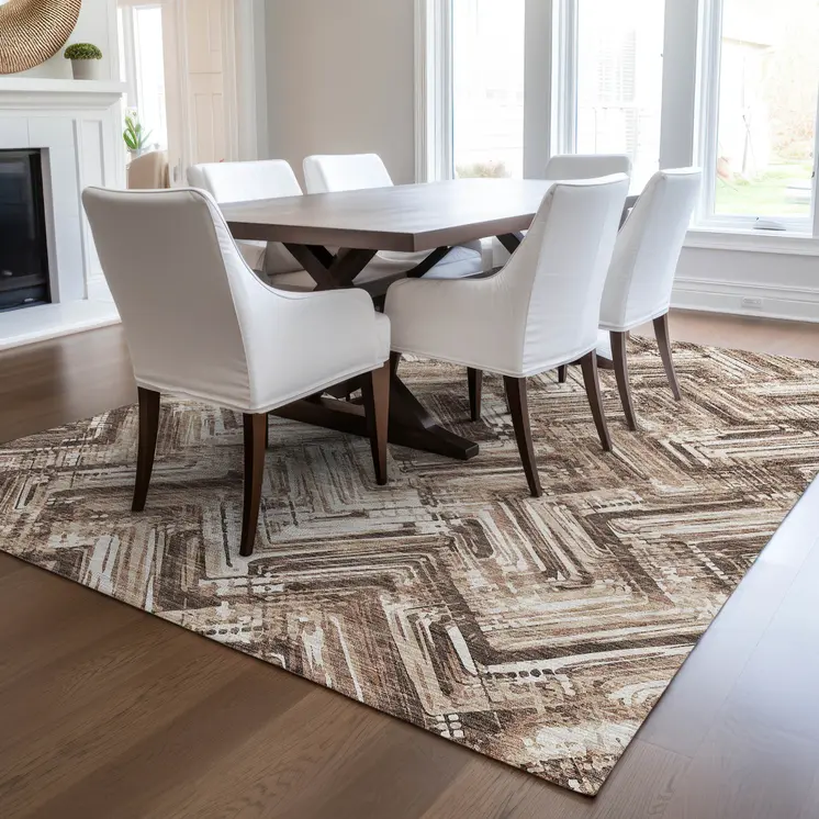 10' X 14' Brown Taupe And Tan Geometric Washable Indoor Outdoor Area Rug