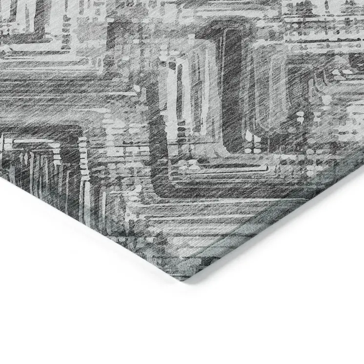 3' X 5' Gray Silver And Ivory Geometric Washable Indoor Outdoor Area Rug