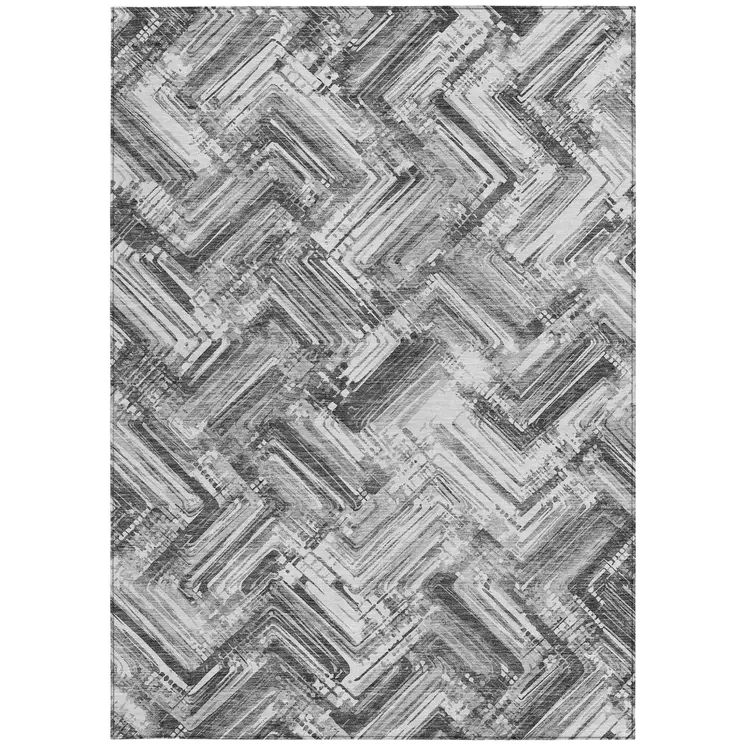 9' X 12' Gray Silver And Ivory Geometric Washable Indoor Outdoor Area Rug