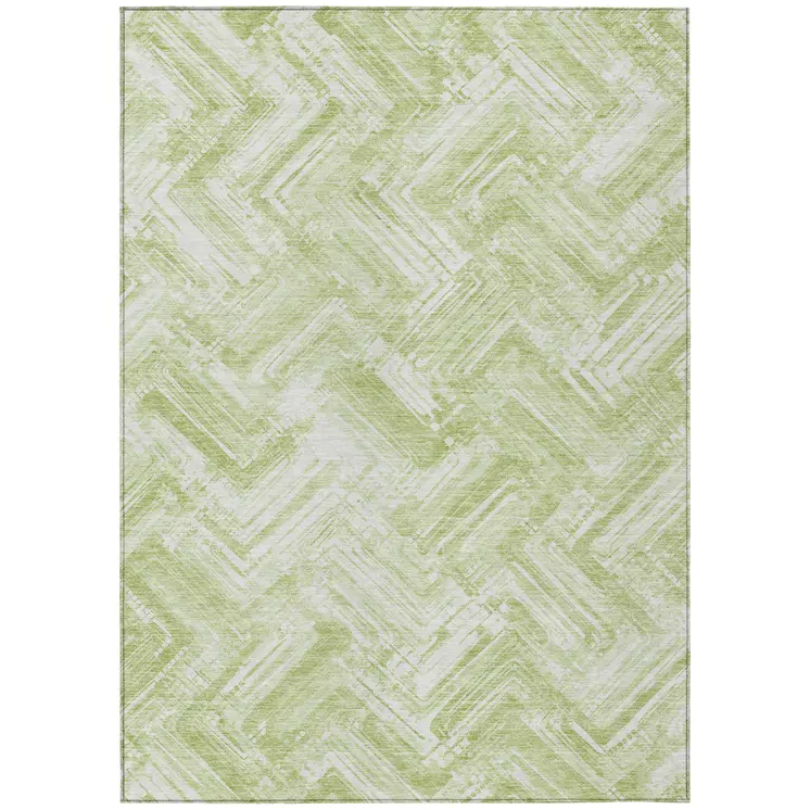 3' X 5' Green And Ivory Geometric Washable Indoor Outdoor Area Rug