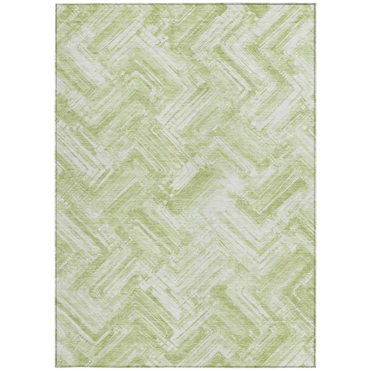 5' X 8' Green And Ivory Geometric Washable Indoor Outdoor Area Rug