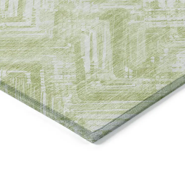 5' X 8' Green And Ivory Geometric Washable Indoor Outdoor Area Rug