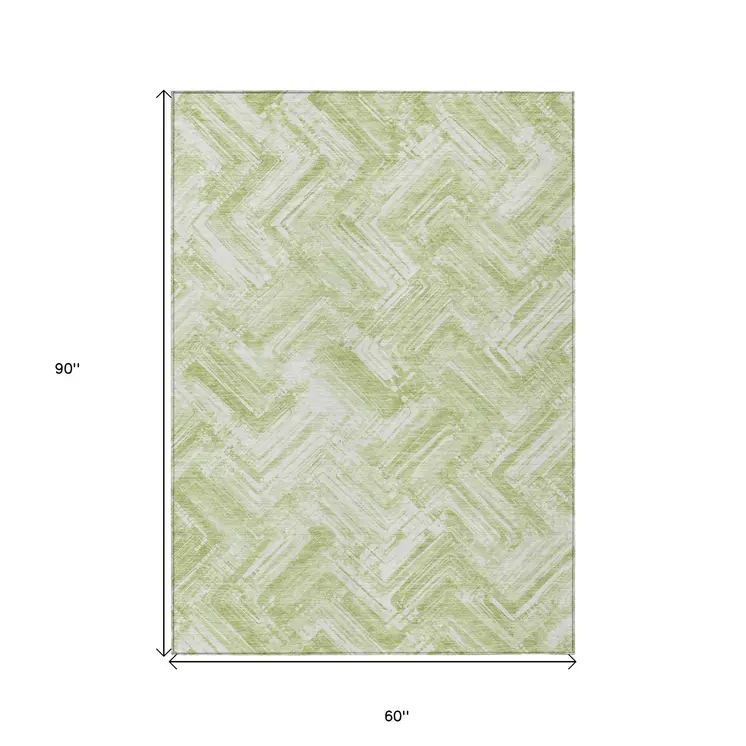 5' X 8' Green And Ivory Geometric Washable Indoor Outdoor Area Rug