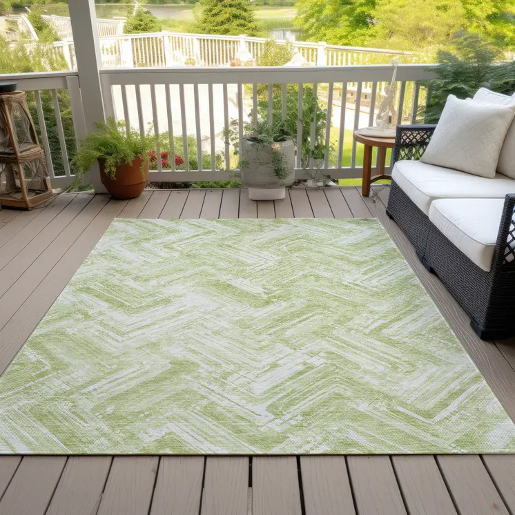 5' X 8' Green And Ivory Geometric Washable Indoor Outdoor Area Rug