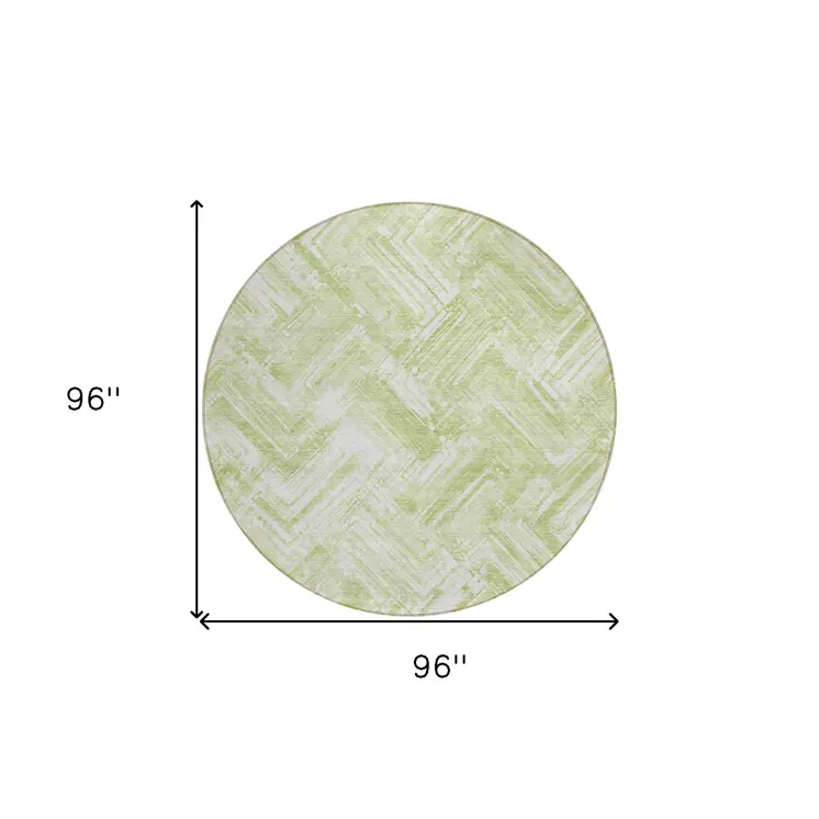 8' Green And Ivory Round Geometric Washable Indoor Outdoor Area Rug