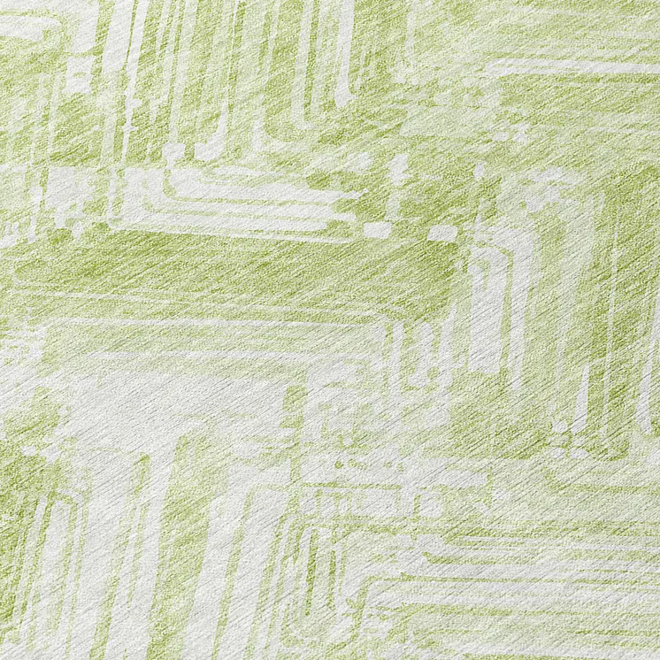 8' Green And Ivory Round Geometric Washable Indoor Outdoor Area Rug