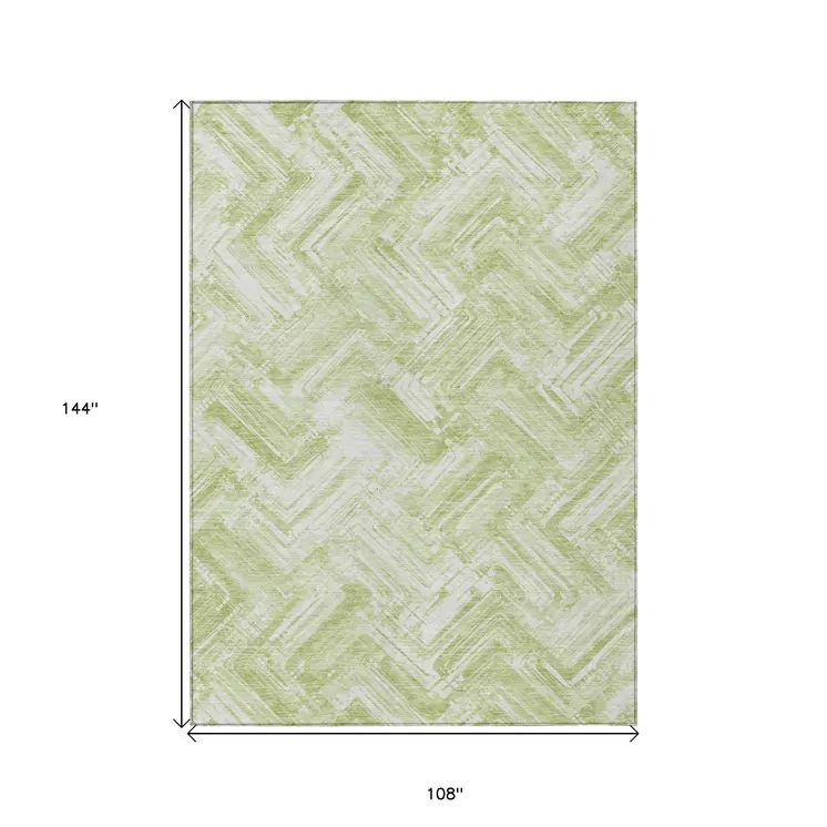 9' X 12' Green And Ivory Geometric Washable Indoor Outdoor Area Rug