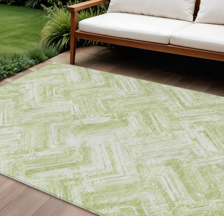 10' X 14' Green And Ivory Geometric Washable Indoor Outdoor Area Rug