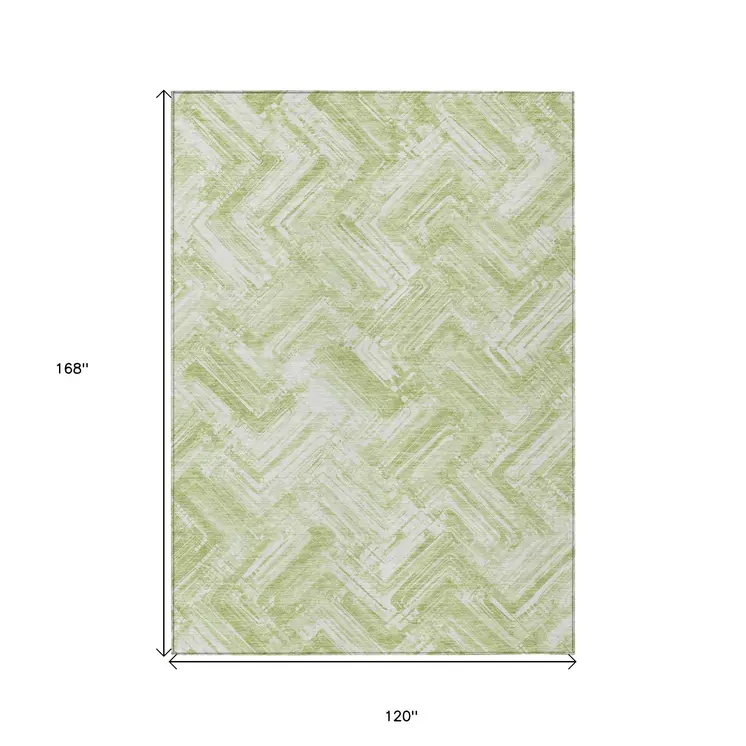 10' X 14' Green And Ivory Geometric Washable Indoor Outdoor Area Rug