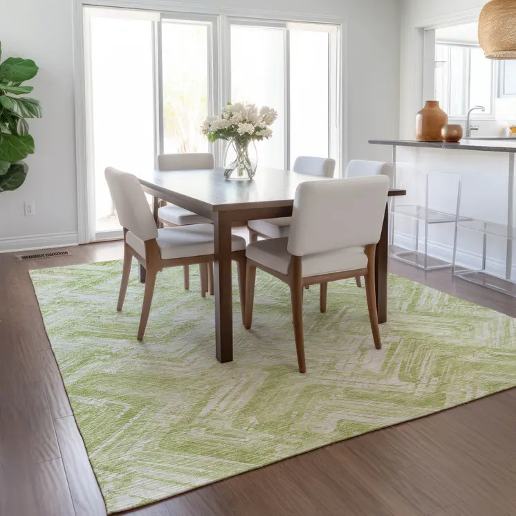 10' X 14' Green And Ivory Geometric Washable Indoor Outdoor Area Rug
