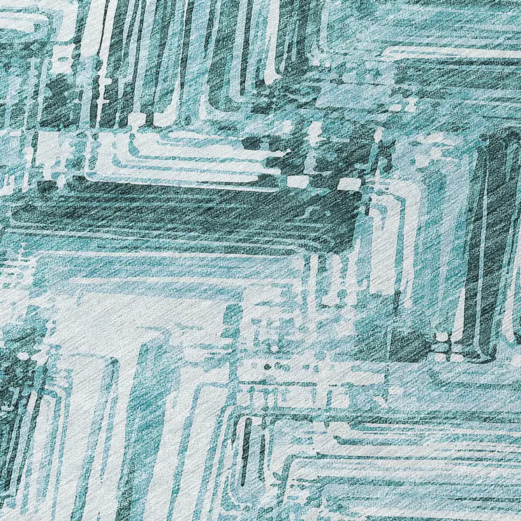 8' X 10' Teal Blue Aqua And Ivory Geometric Washable Indoor Outdoor Area Rug