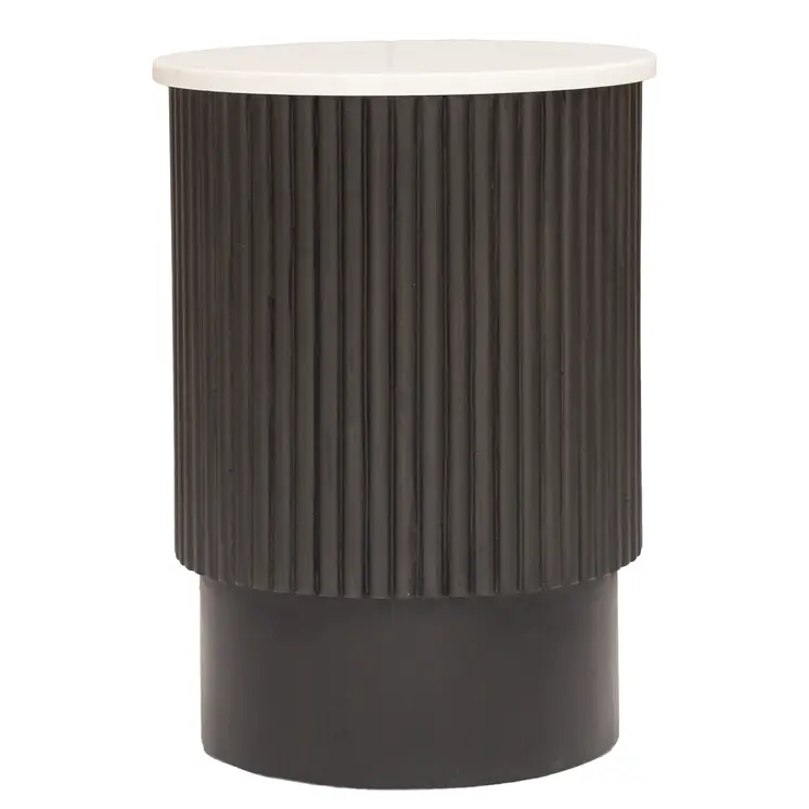 25" Black And White Solid Wood End Table