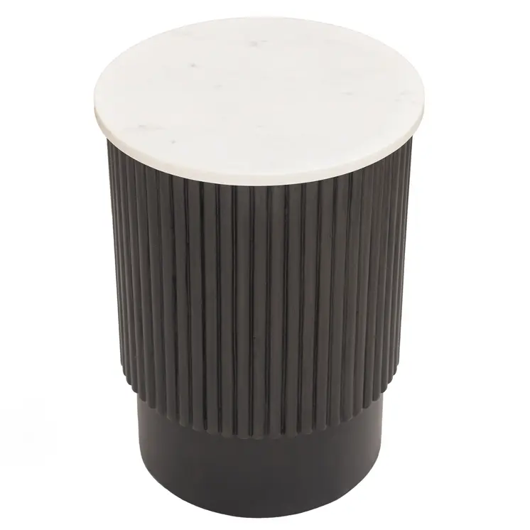 25" Black And White Solid Wood End Table
