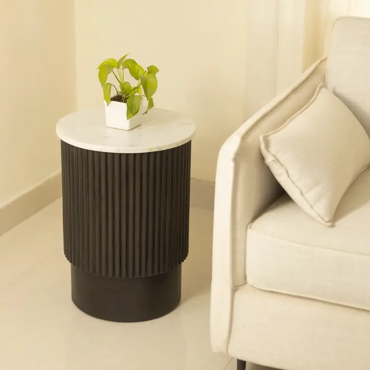 25" Black And White Solid Wood End Table