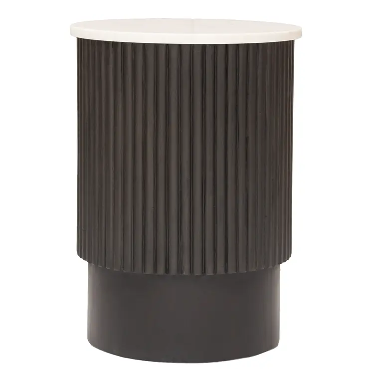 25" Black And White Solid Wood End Table