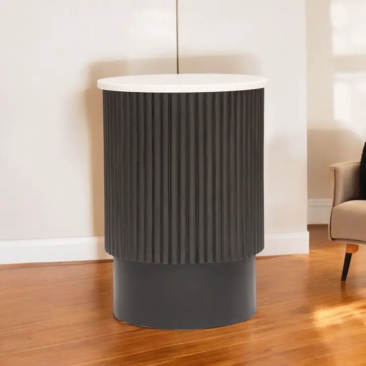 25" Black And White Solid Wood End Table