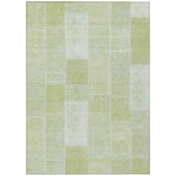 3' X 5' Artichoke Green And Ivory Patchwork Washable Indoor Outdoor Area Rug