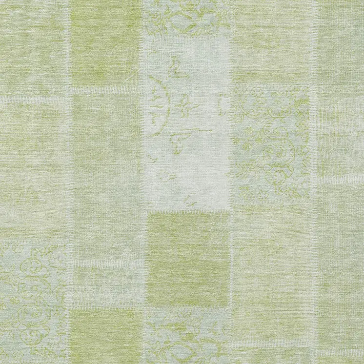 3' X 5' Artichoke Green And Ivory Patchwork Washable Indoor Outdoor Area Rug