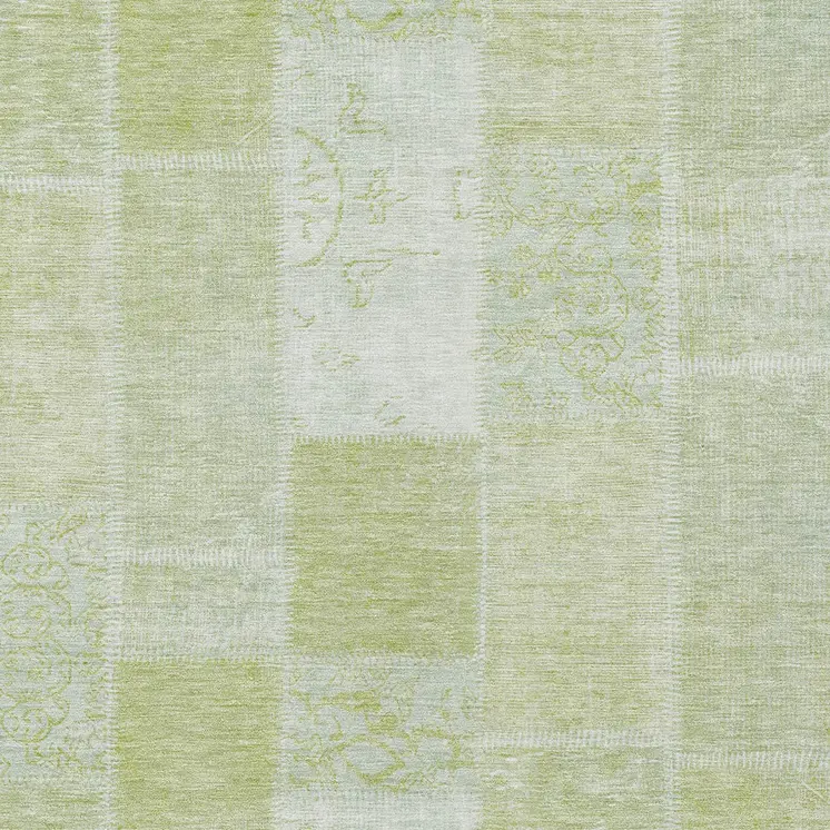 8' X 10' Artichoke Green And Ivory Patchwork Washable Indoor Outdoor Area Rug