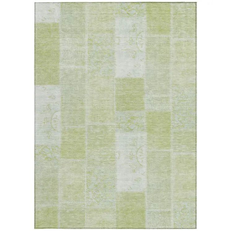 10' X 14' Artichoke Green And Ivory Patchwork Washable Indoor Outdoor Area Rug