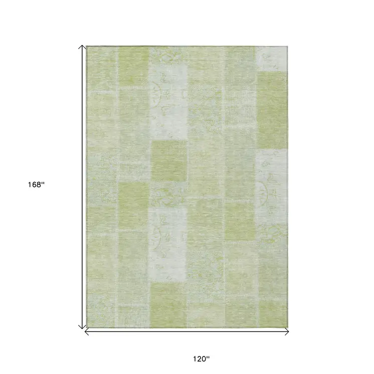 10' X 14' Artichoke Green And Ivory Patchwork Washable Indoor Outdoor Area Rug