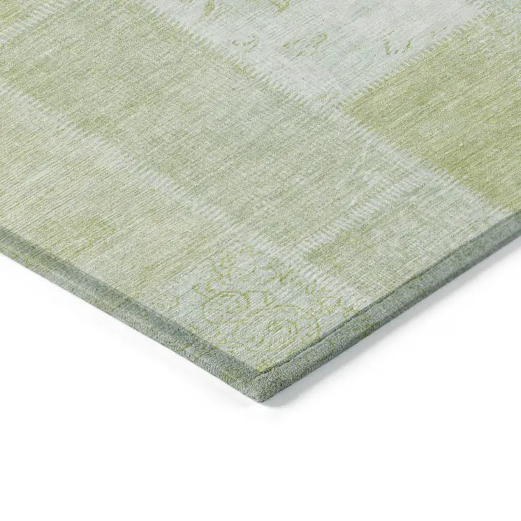 10' X 14' Artichoke Green And Ivory Patchwork Washable Indoor Outdoor Area Rug