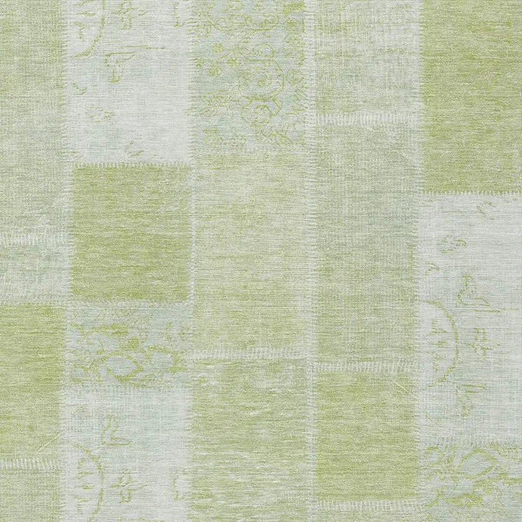 10' X 14' Artichoke Green And Ivory Patchwork Washable Indoor Outdoor Area Rug