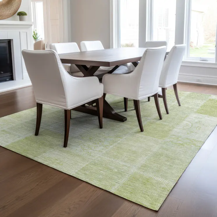 10' X 14' Artichoke Green And Ivory Patchwork Washable Indoor Outdoor Area Rug