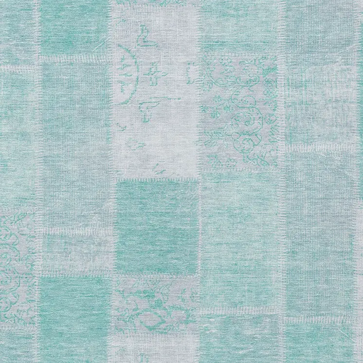 3' X 5' Aqua Teal Blue And Silver Patchwork Washable Indoor Outdoor Area Rug